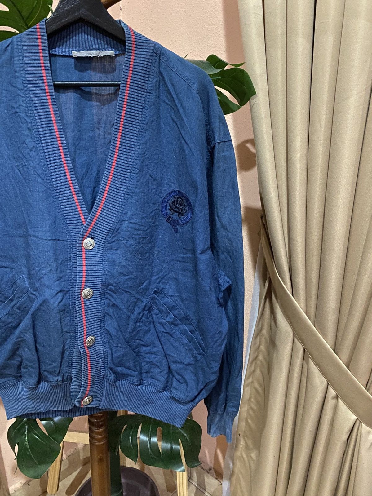 Designer Vintage Umberto Bilancioni Made Italy Blue Cotton Cardigan Size US L / EU 52-54 / 3 - 5 Thumbnail