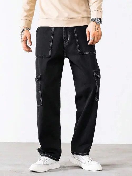 Jean Cargo Stiching Jeans Pants Straight Leg Size US 34 / EU 50 - 4 Thumbnail