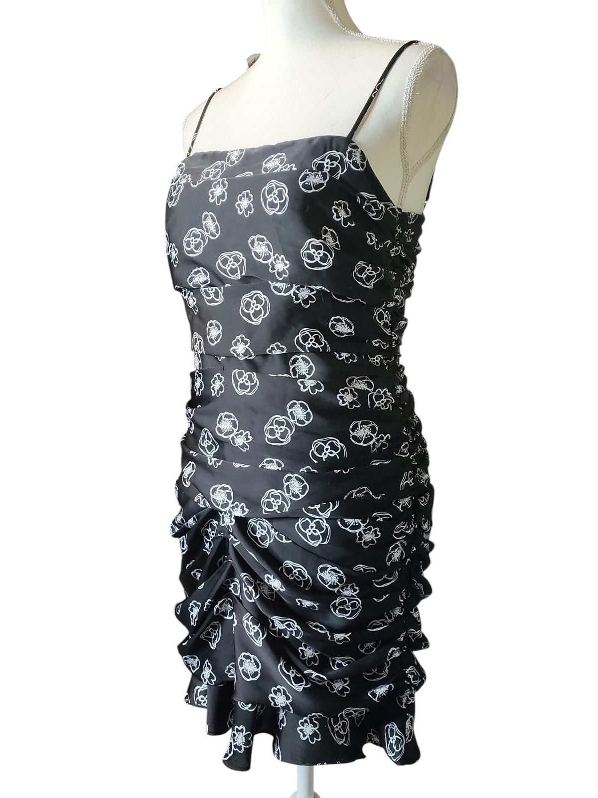 Luchiano Visconti Lush Black Floral Ruched Mini Dress with Spaghetti Straps Size M / US 6-8 / IT 42-44 - 4 Thumbnail