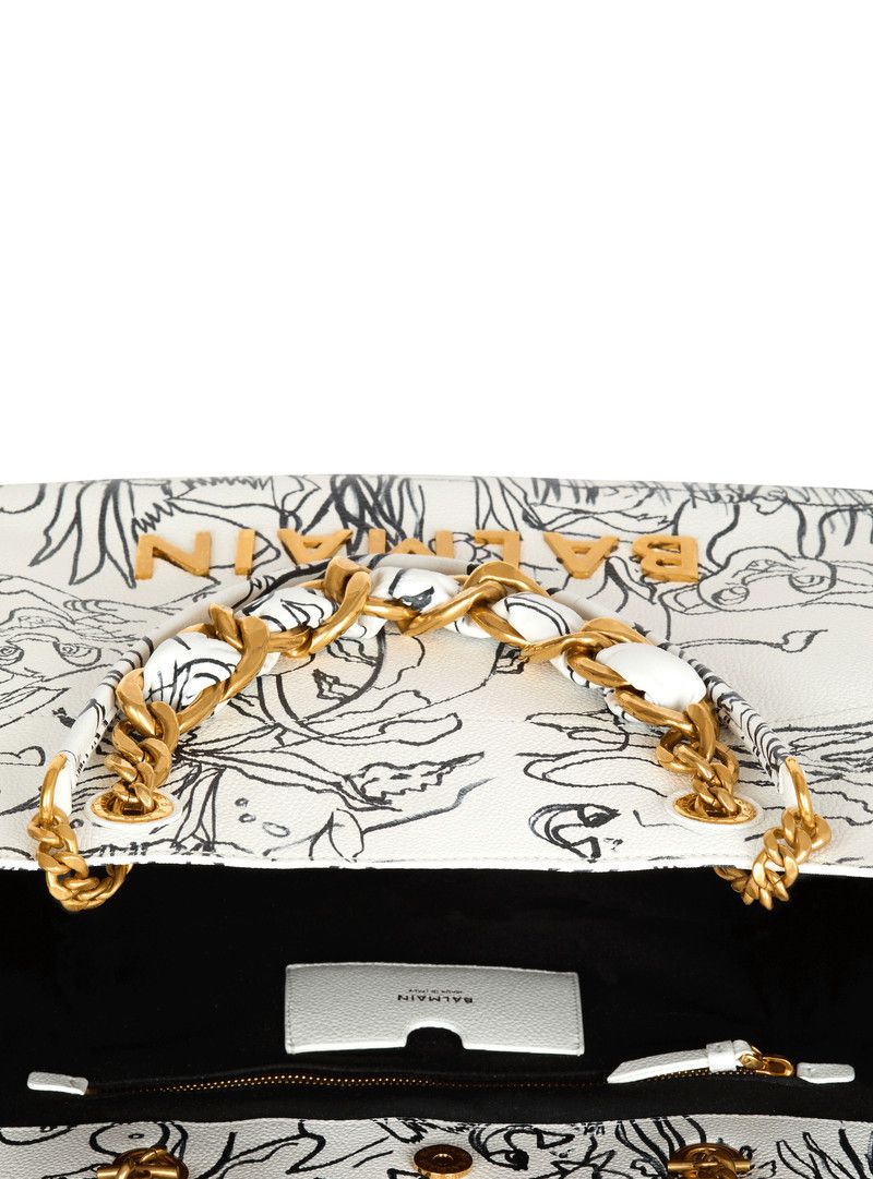 Balmain o1s1wg111225 Size:OS/1945 Graphic-Print Tote Bag in White Size ONE SIZE - 5 Thumbnail