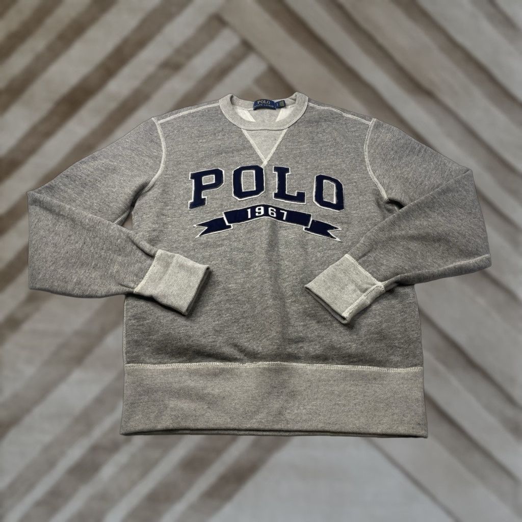 Polo Ralph Lauren Polo Ralph Lauren Sweatshirt Pullover Crew Neck Long Sleeve Small Gray Cotton Embroidered Logo Regular Men's Retro Big Spellout Sweater Size US S / EU 44-46 / 1 - 1 Thumbnail