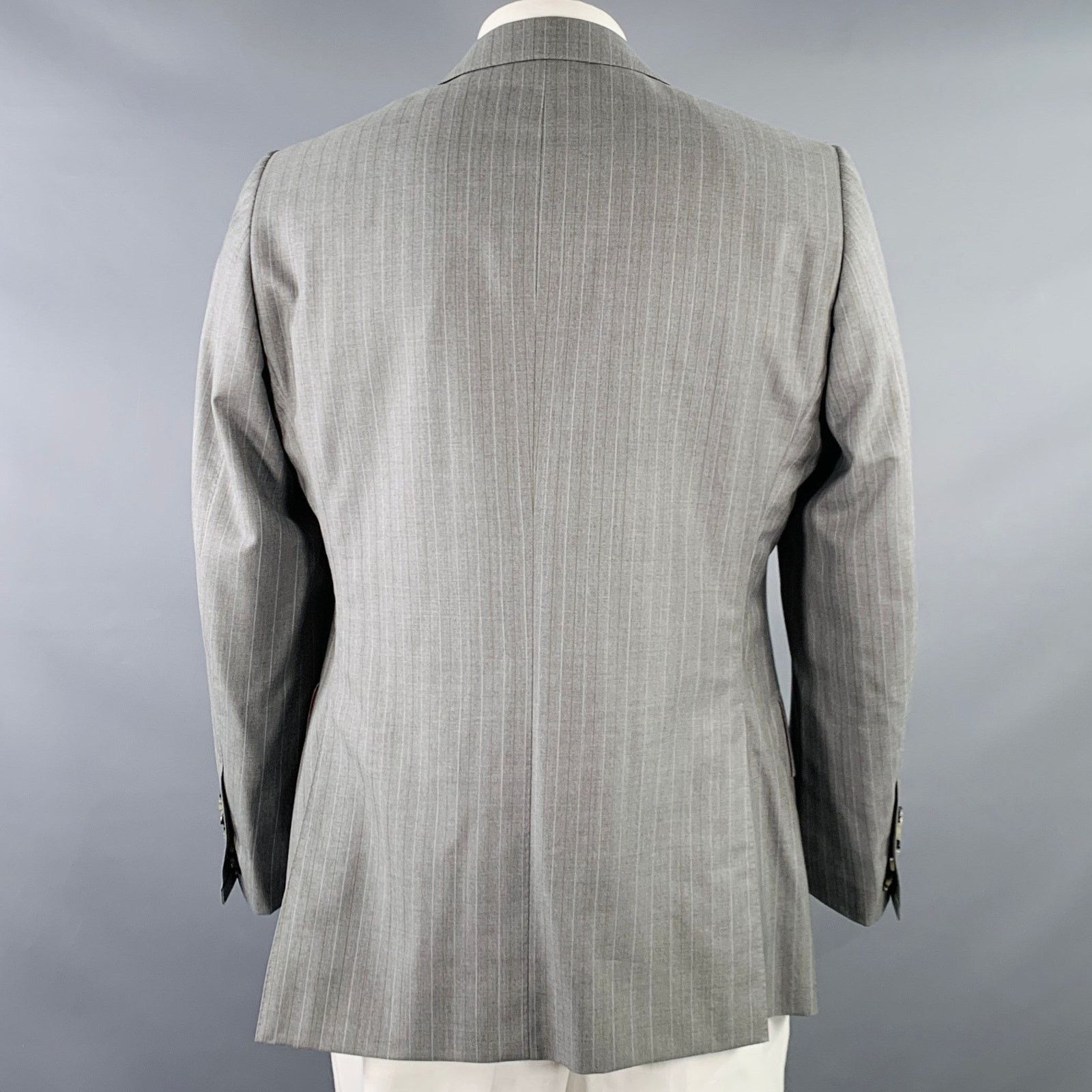 Other Grey Brown Pinstripe Single Breasted Sport Coat Vest Set Size 44R - 3 Thumbnail
