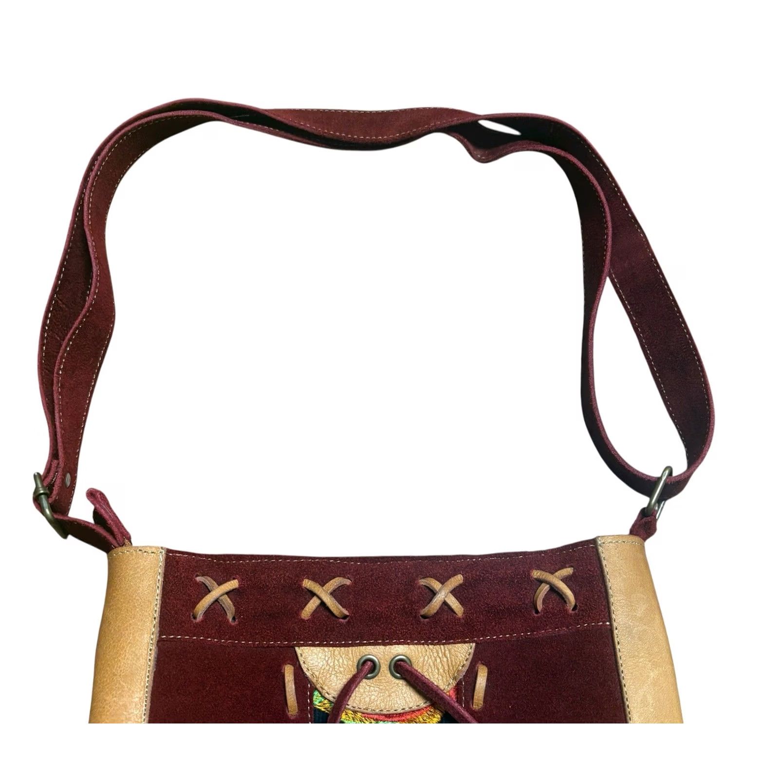 4SDESIGNS Terra Natural Designs Suede Leather Crossbody Purse Handbag Floral Bohemian Crossbody Bag Womens Small Natural Multicolor Strap 20in 10in 9in Wide Size ONE SIZE - 5 Thumbnail