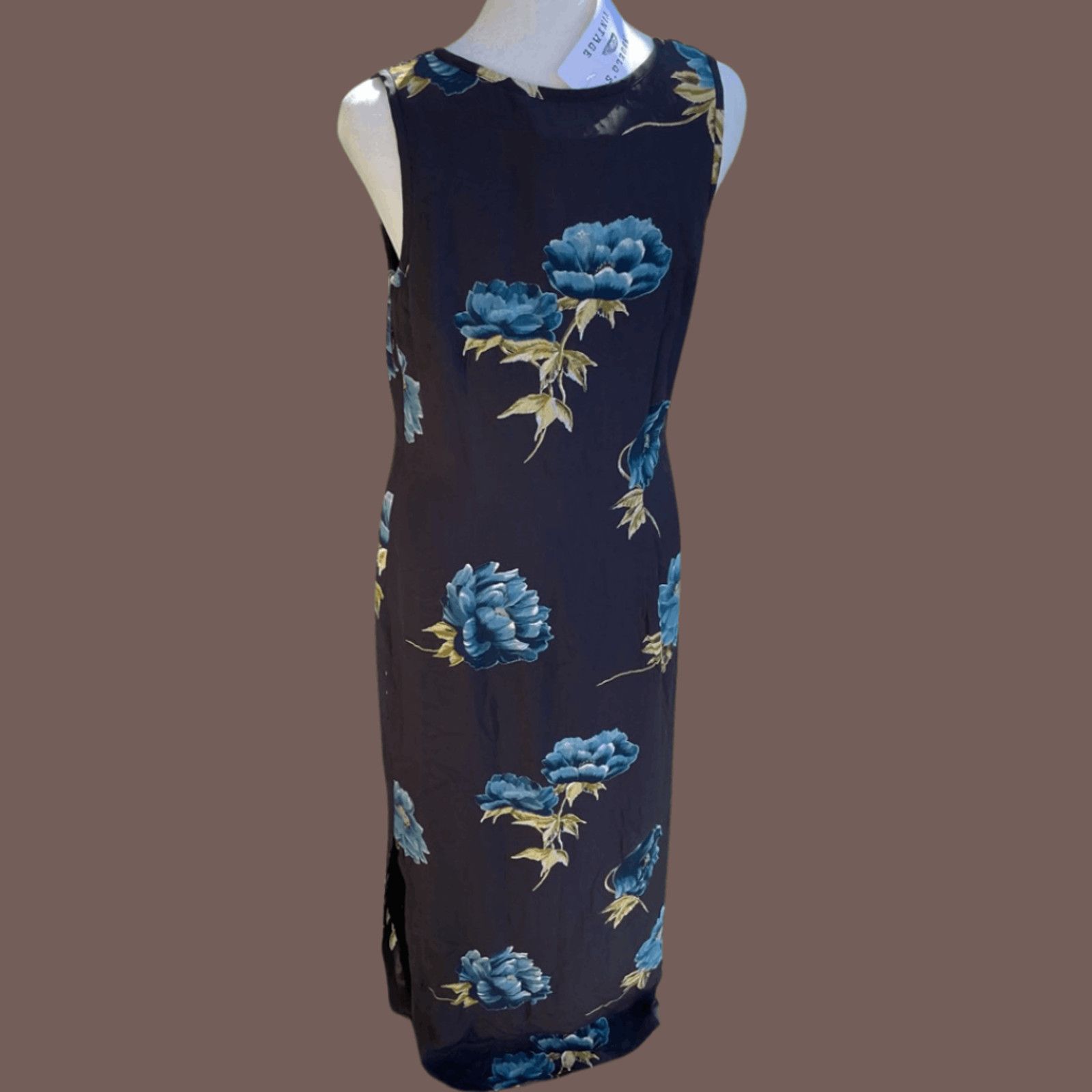 Vintage VTG Floral Midi Dress | Karen Kane Blue Scoop Neck Size S / US 4 / IT 40 - 7 Thumbnail