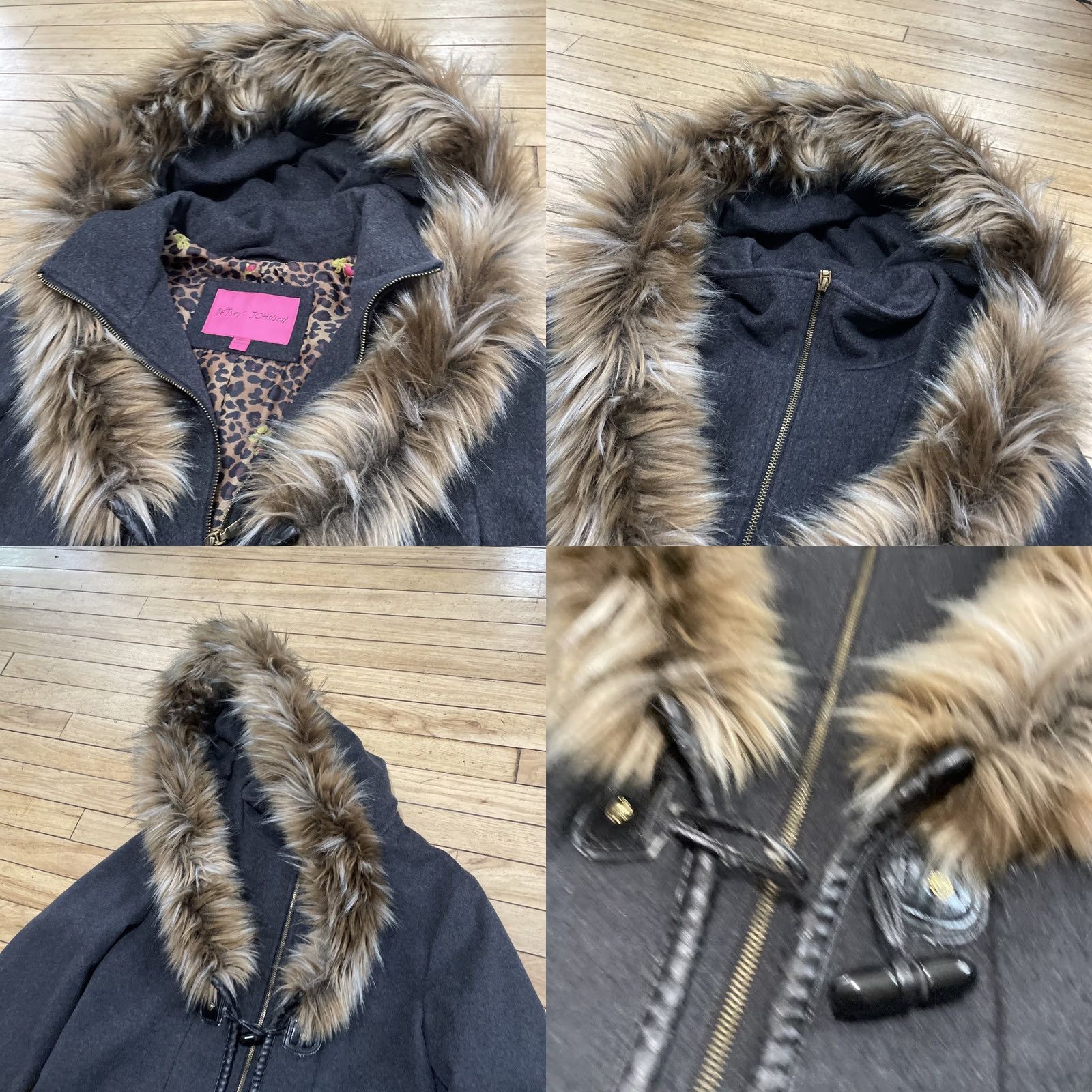 Betsey Johnson Betsey Johnson Designer Wool Coat Women L Black FauxFur Oversize Hood Toggle Y2k Coat Women L Black Oversized Hooded Wool Coat Size L / US 10 / IT 46 - 11 Thumbnail
