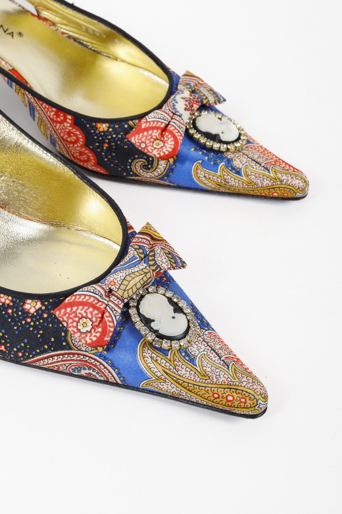 Dolce & Gabbana Patchwork Print Cameo Slingback Heels