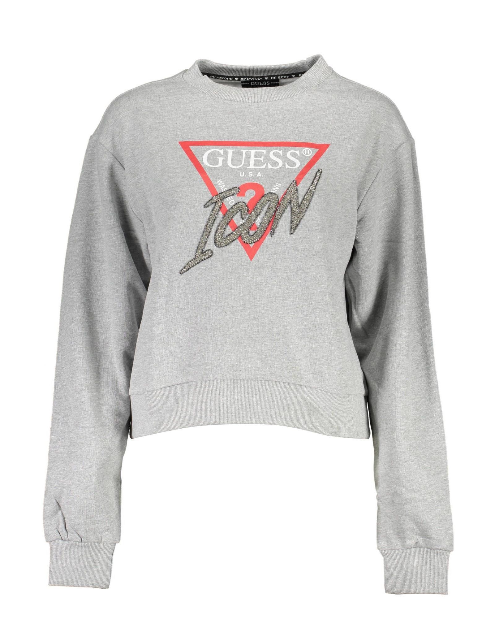 image of Guess Cotton Logo Sweatshirt With Rhinestone Detailing in Grey, Women's (Size XL)