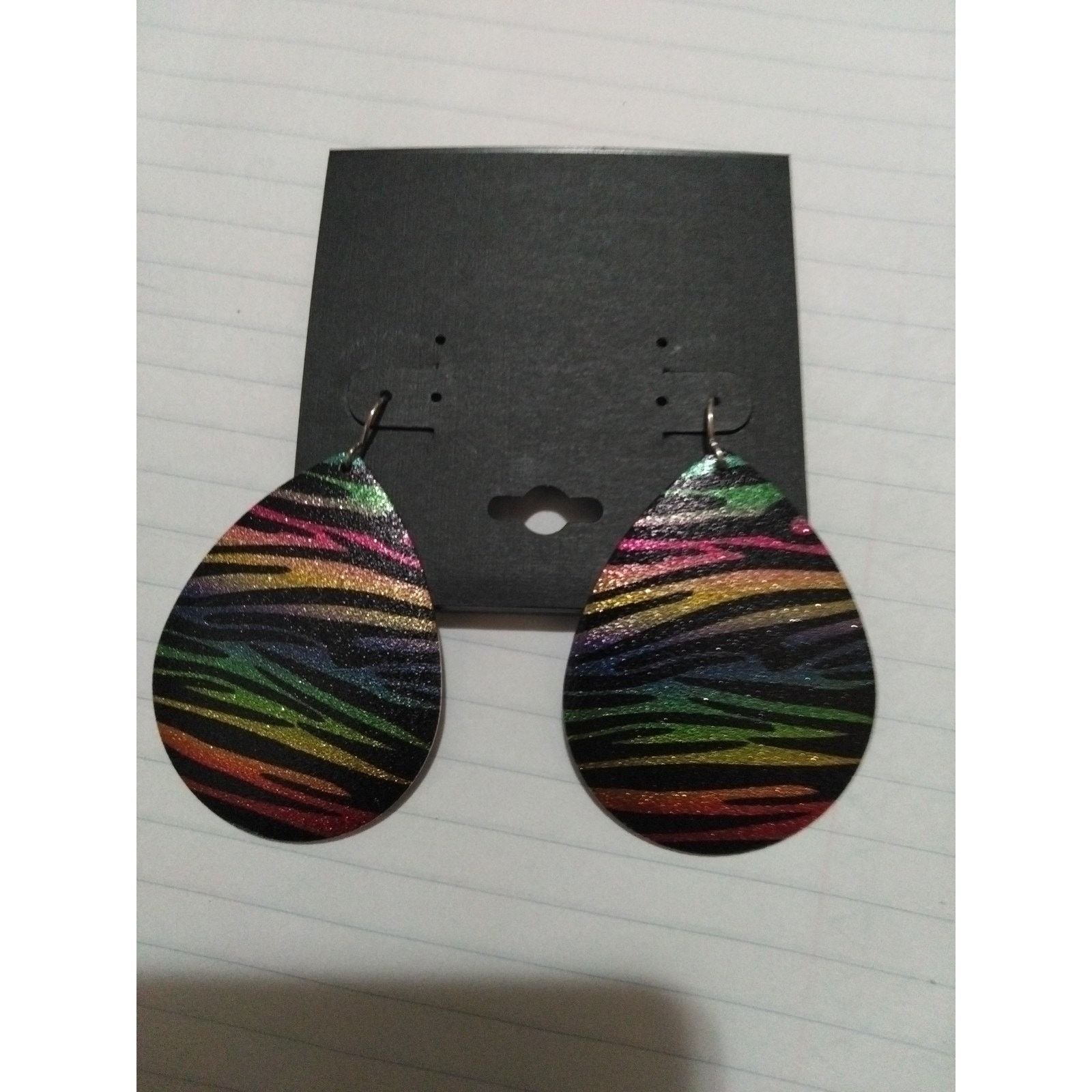 Other Zebra Print Multi-Color Metal Earrings 2 Inch Long Size ONE SIZE - 1 Thumbnail