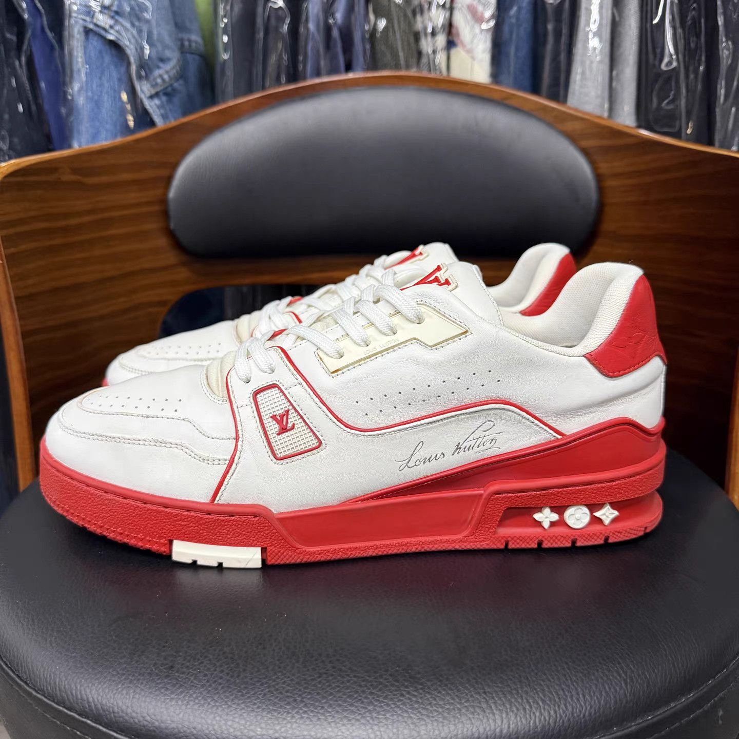 Louis Vuitton LV Trainer White & Red Sneakers K15 Size US 8 / EU 41 - 6 Thumbnail