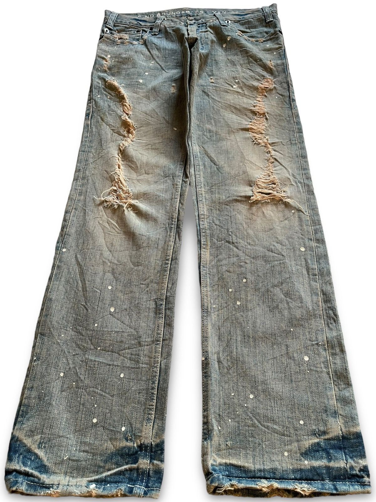 image of Distressed Denim Vintage Japanese Manifest Paint Splatter Rusty Wash Jeans in Blue, Men's (Size 32)