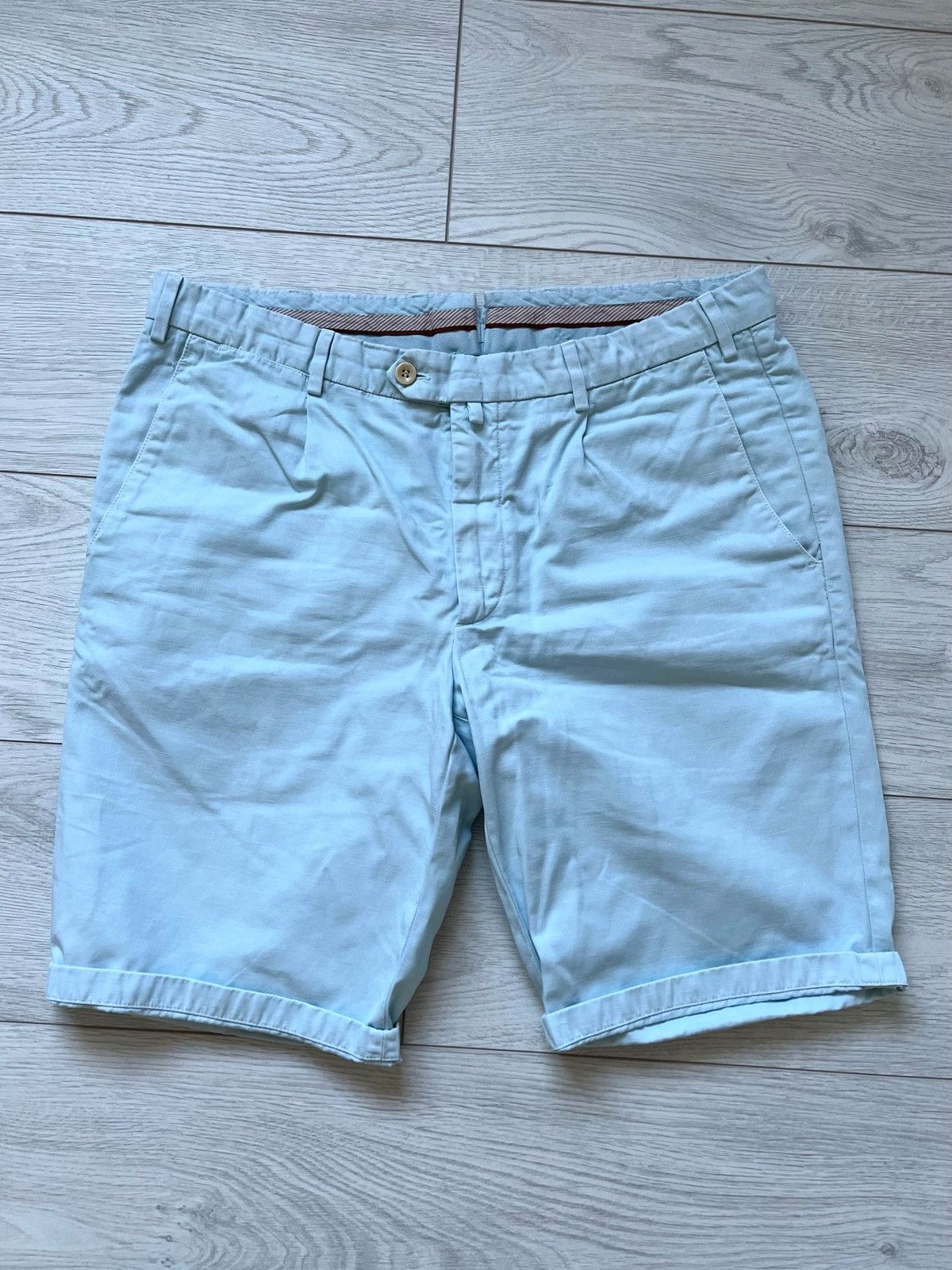 ★0% TAX★ LORO PIANA LINEN BLUE BERMUDA STRAIGHT-LEG SHORTS