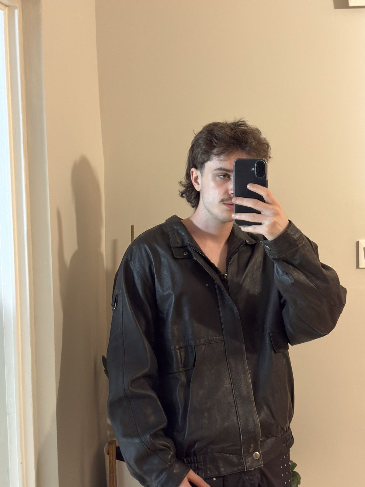 Genuine Leather Boxy avant garde made in Mongolia leather bomber jacket 80s Size US XL / EU 56 / 4 - 4 Thumbnail