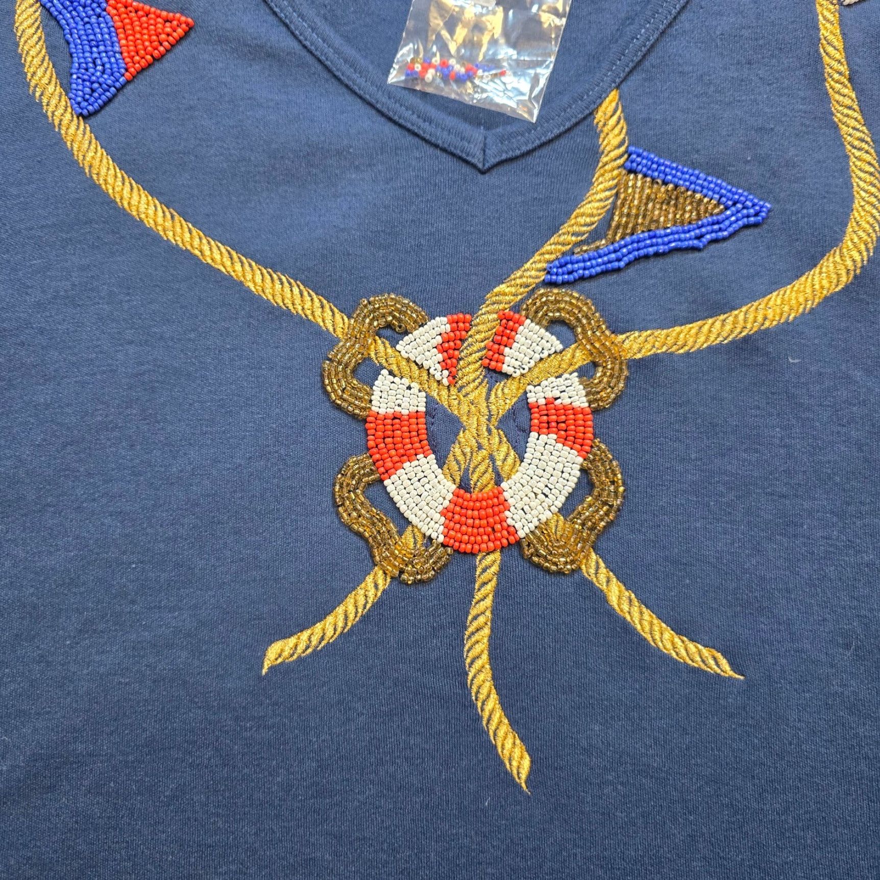 Quacker Factory Quacker Factory Top Women 3X Blue Anchors Embroidered Nautical Classic Casual Blouse | Plus Size Knit Cotton 3/4 Sleeve Round Neck Pullover Womens Size XXL / US 16-18 / IT 52-54 - 4 Thumbnail