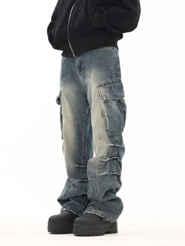 VIBE Cargo Pleated Stack Denim Jeans Size US 30 / EU 46 - 3 Thumbnail