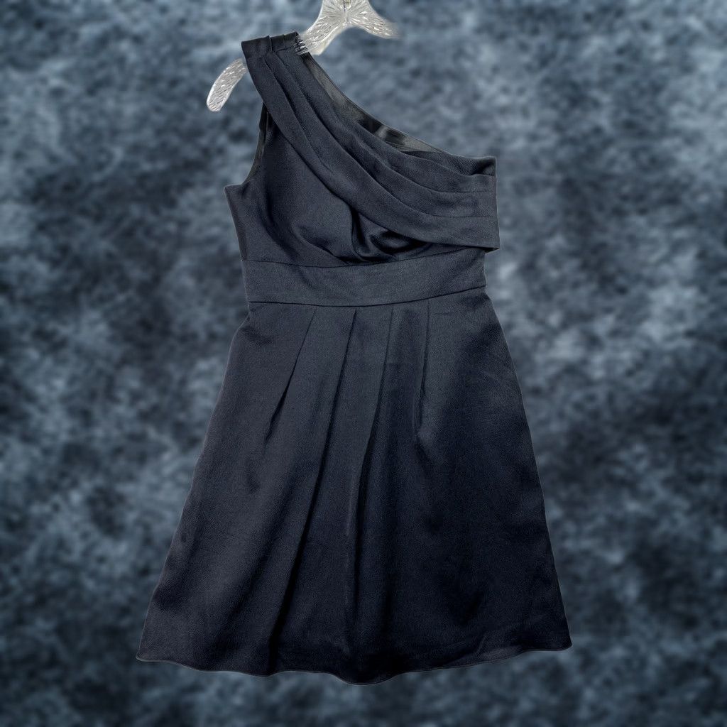 Vintage Jenny Yoo Dress Womens 6 Black One Shoulder Cocktail With Sash V Side Zip Satin Dress Size M / US 6-8 / IT 42-44 - 1 Thumbnail