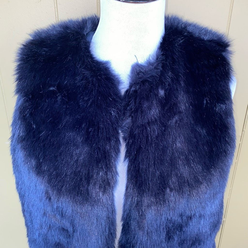 Other A New Day women S open front sleeveless faux fur jacket navy Size S / US 4 / IT 40 - 5 Thumbnail