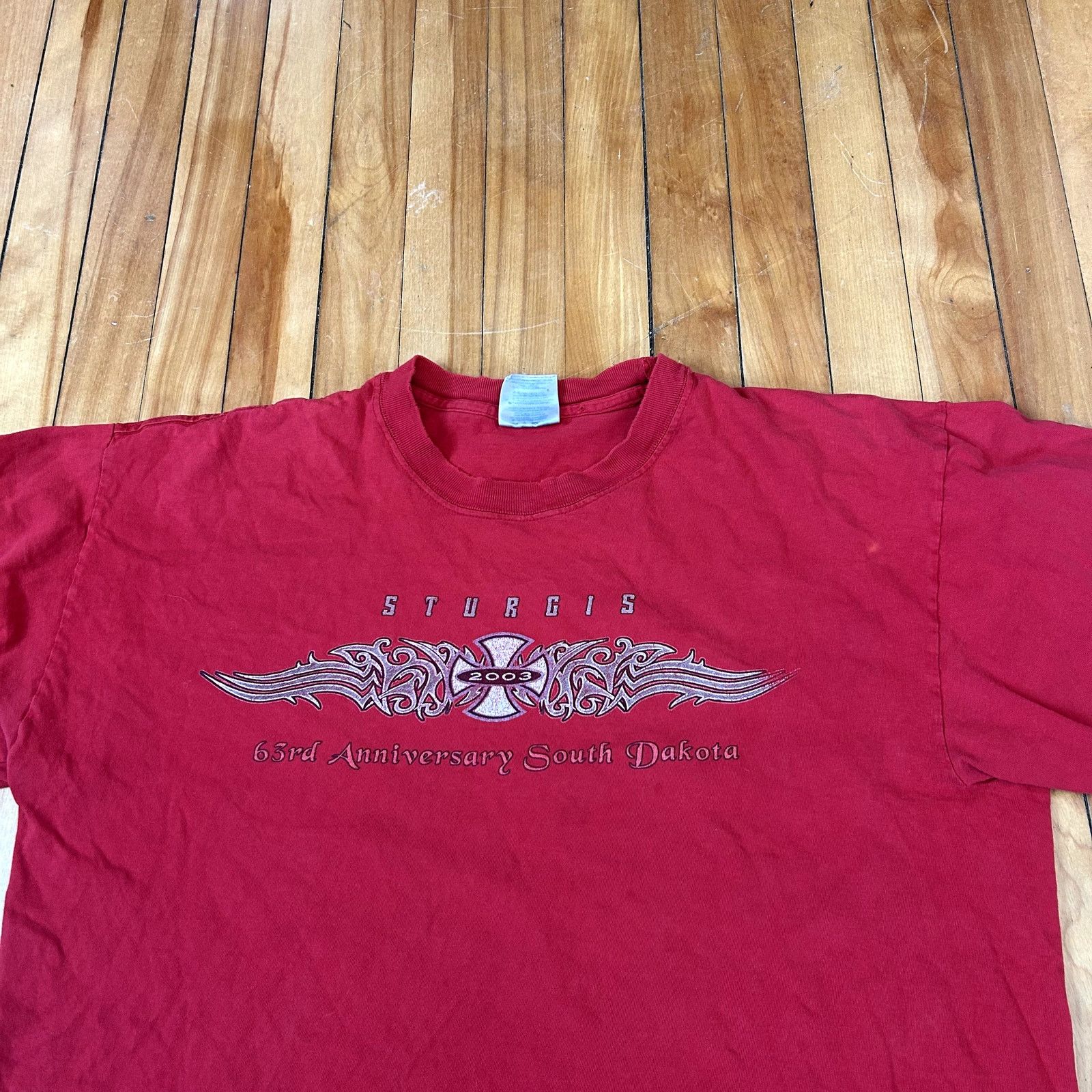 Vintage Y2K Sturgis Biker Red T-Shirt XL Couple bleach stains Size US XL / EU 56 / 4 - 2 Thumbnail