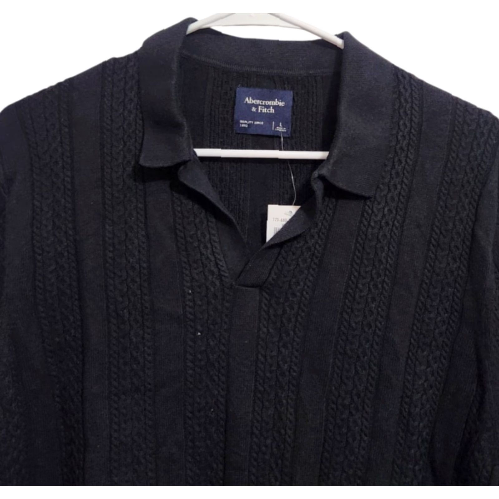 Abercrombie & Fitch Abercrombie & Fitch Mens Polo Shirt Cats Cable Knit Short Sleeve Collared Black L Polo Men Size US L / EU 52-54 / 3 - 3 Thumbnail