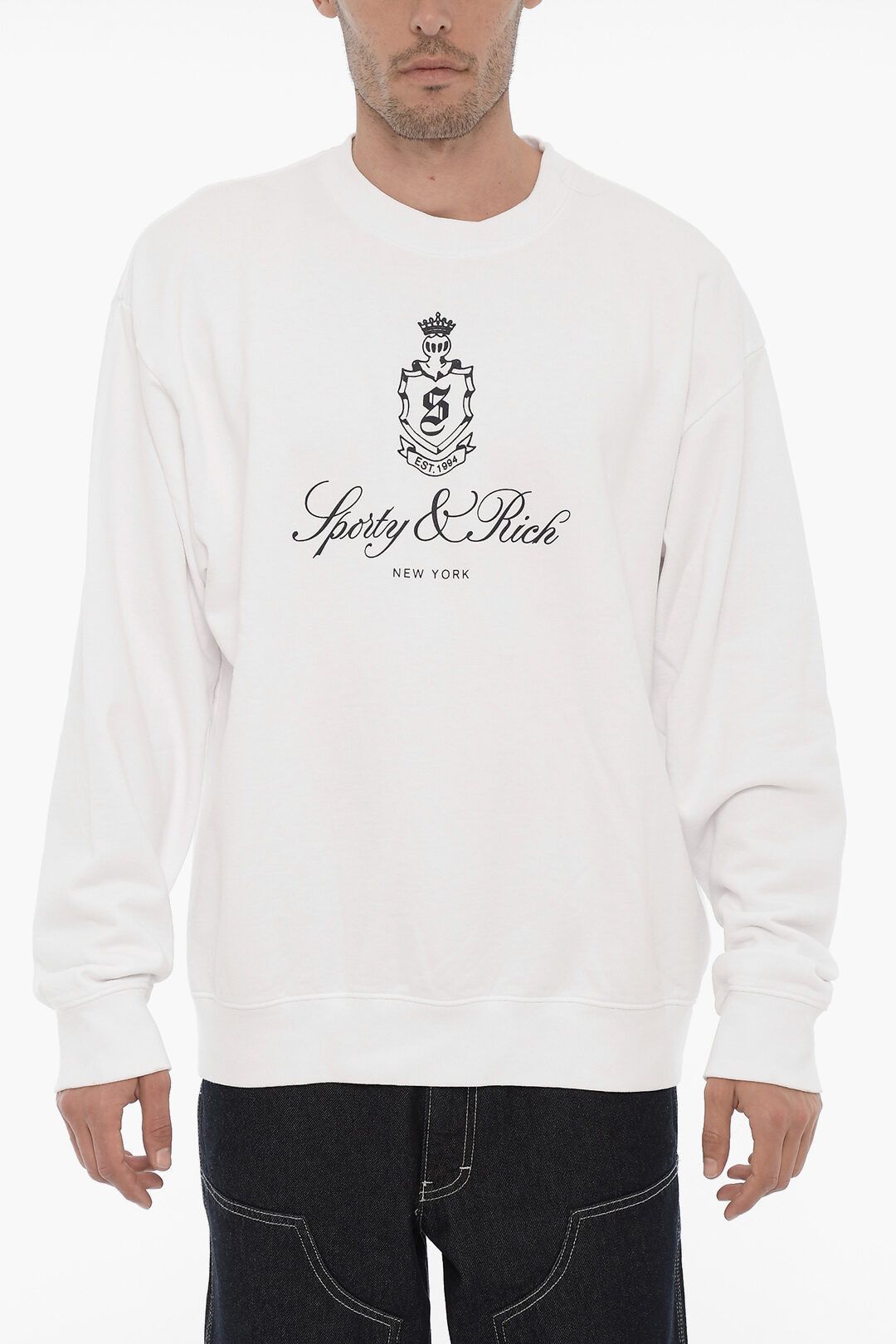 image of Sporty Rich Og1Mm0524 Crewneck Sweatshirt In Black White, Men's (Size Large)