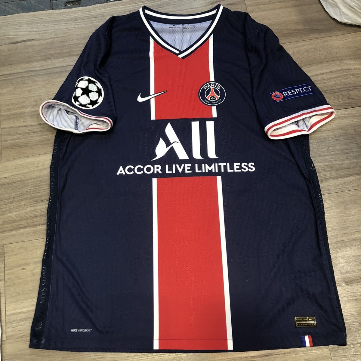 image of Nike x Soccer Jersey Psg 20/21 C/l Player Issue Home Shirt 7 Mbappe in Navy/Red, Men's (Size XL)