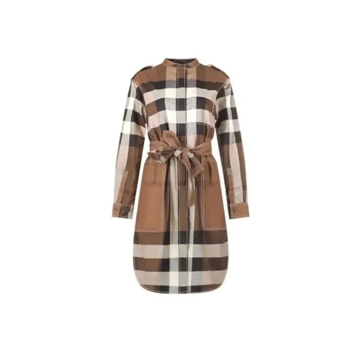 Burberry Brown Plaid Long Sleeve Dress 0079