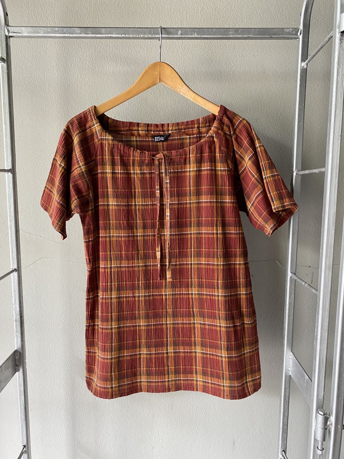 Japanese Brand Effets Plaid Tie-Neck Top Size M / US 6-8 / IT 42-44 - 1 Thumbnail