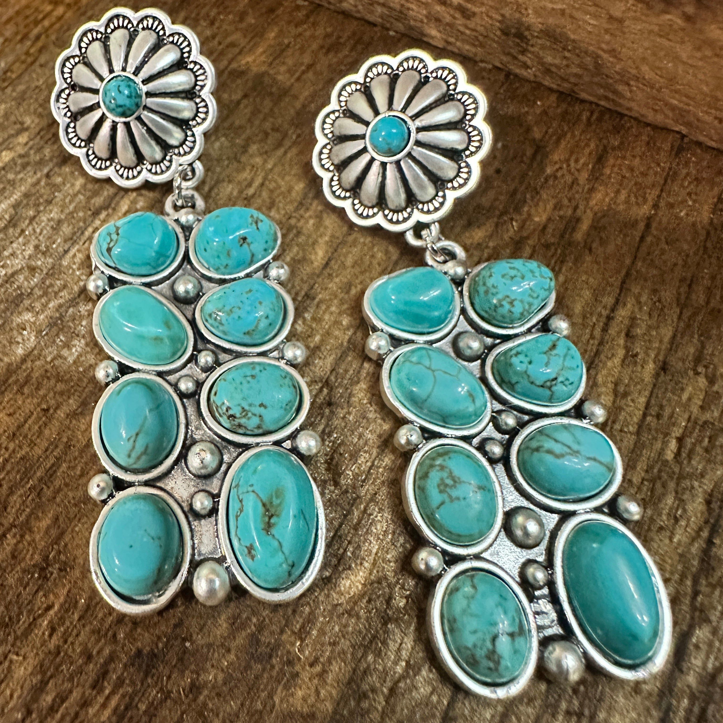 Other Turquoise Post Conch Earrings , Southwestern Boho Chic Dangl Size ONE SIZE - 1 Thumbnail
