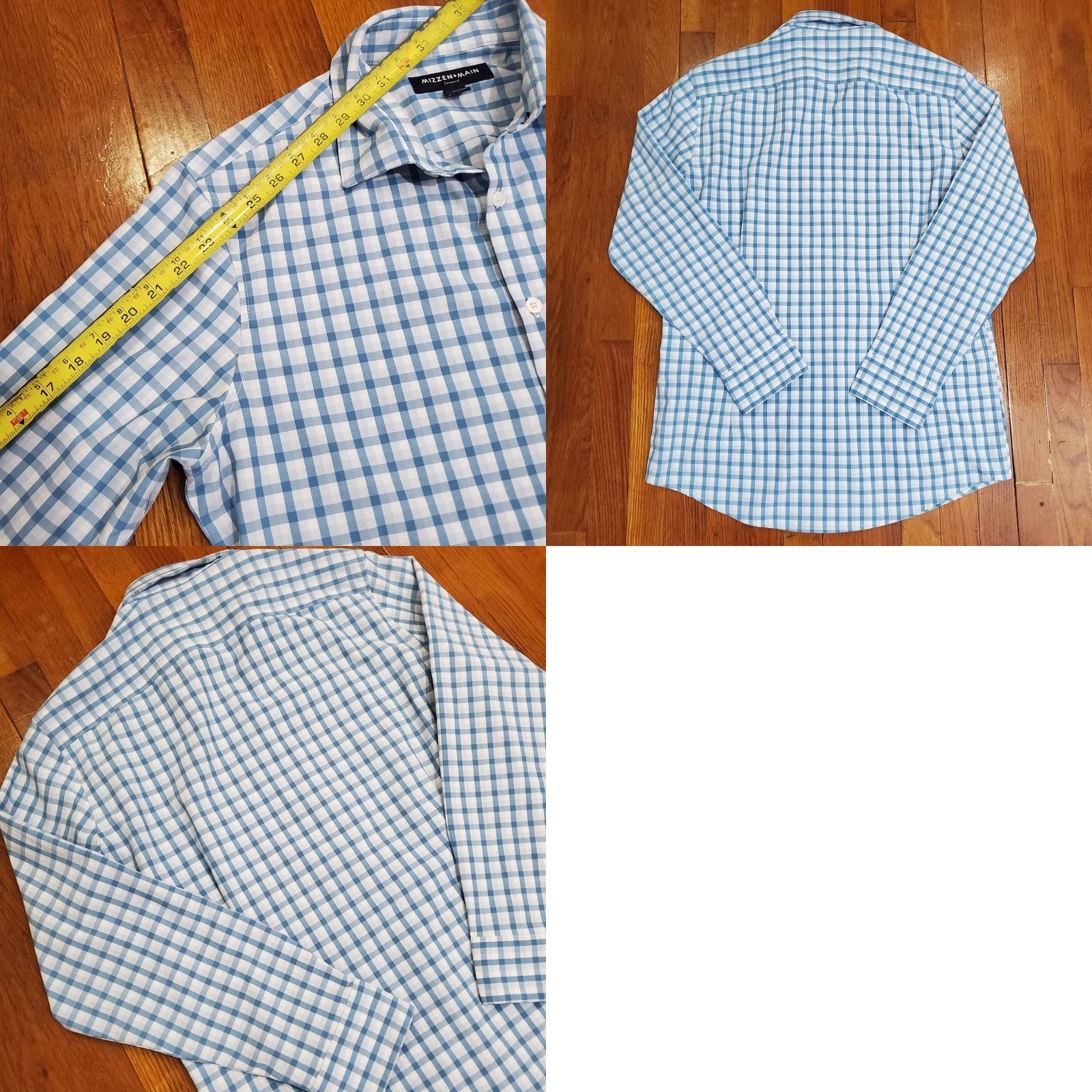 Mizzen+Main VINTAGE not applicable, so: Mizzen+Main Leeward Shirt Mens L Blue Gingham Trim Fit Performance 1WS-0950 Size US L / EU 52-54 / 3 - 8 Thumbnail