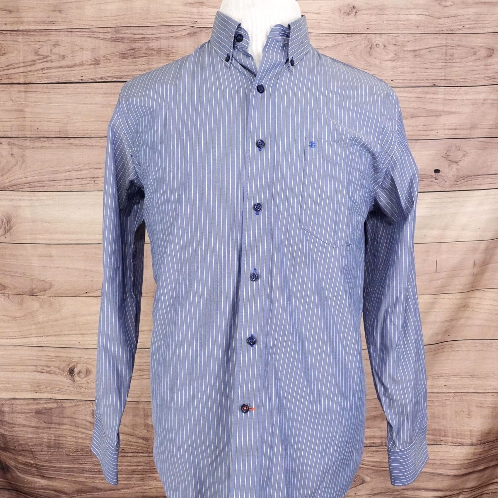 Izod IZOD Shirt Mens M Blue Striped Long Sleeve Button Regular Fit Casual Size US M / EU 48-50 / 2 - 3 Thumbnail