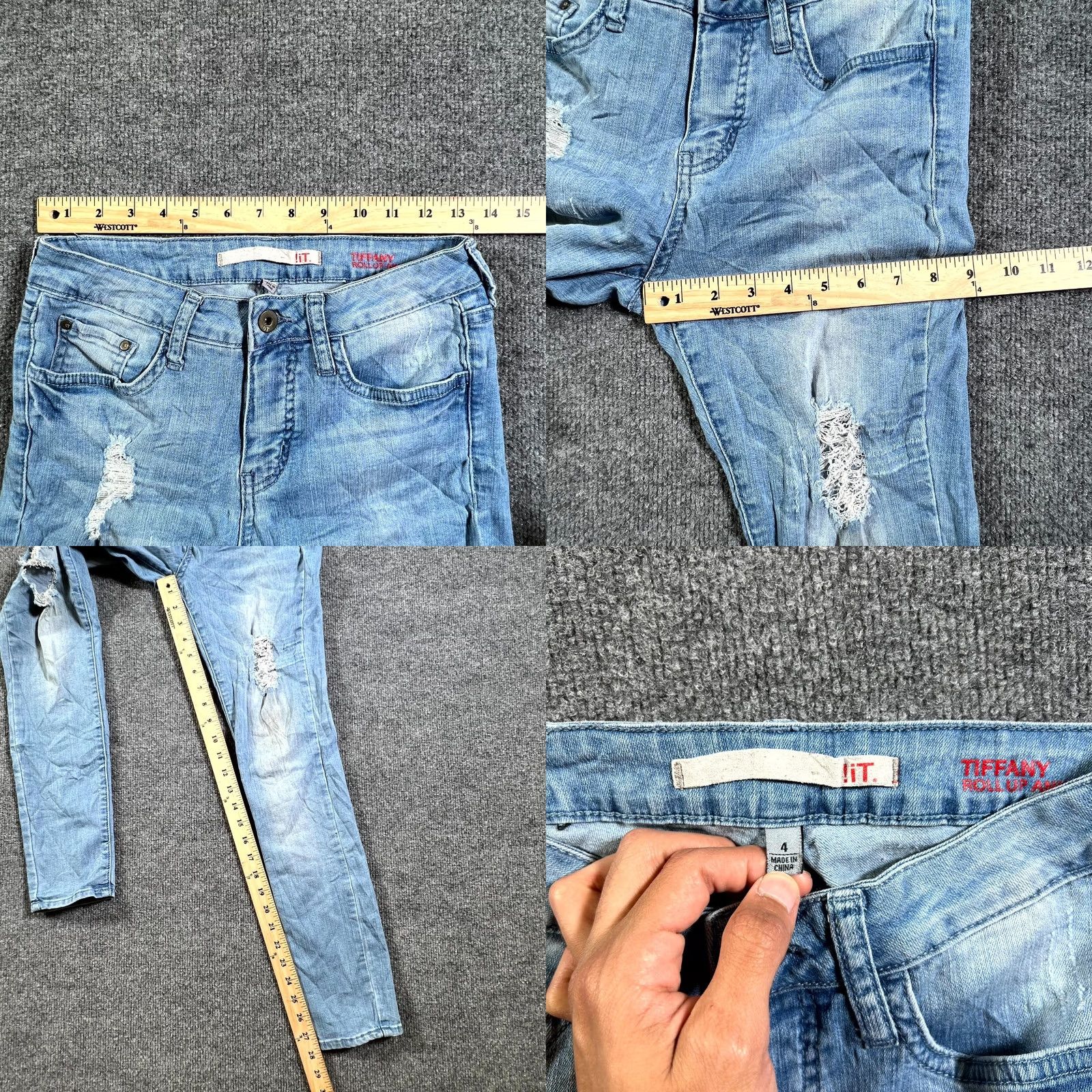 Vintage !It Tiffany Jeans Women's 4 Blue Light Wash Ankle Distressed 5-Pocket Regular 90s Retro Modern Classic Denim Shoe? Size 27" / US 4 / IT 40 - 8 Thumbnail
