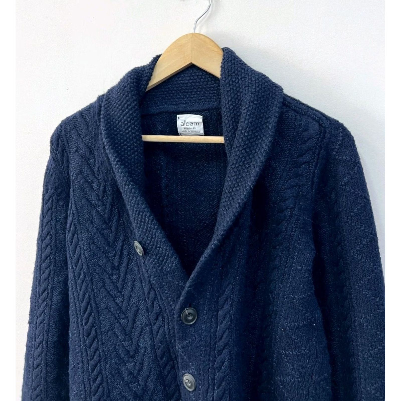 Albam Albam Navy Linen Knit Cardigan Sweater Mens S/M Wool Heavy Shawl Collar Size S/M Size US S / EU 44-46 / 1 - 2 Thumbnail