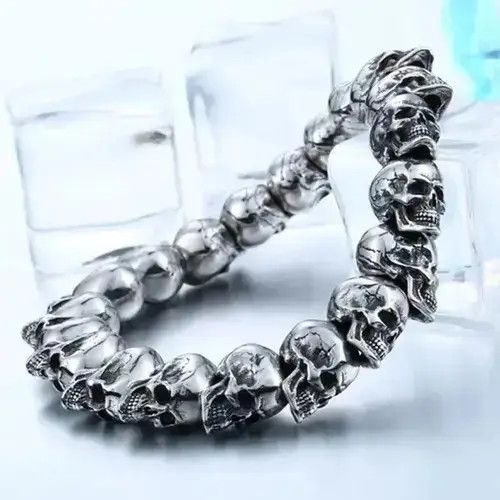 Other Skull Head Bracelet Chain Gothic Chrome Pagan Punk Grunge Size ONE SIZE - 3 Thumbnail