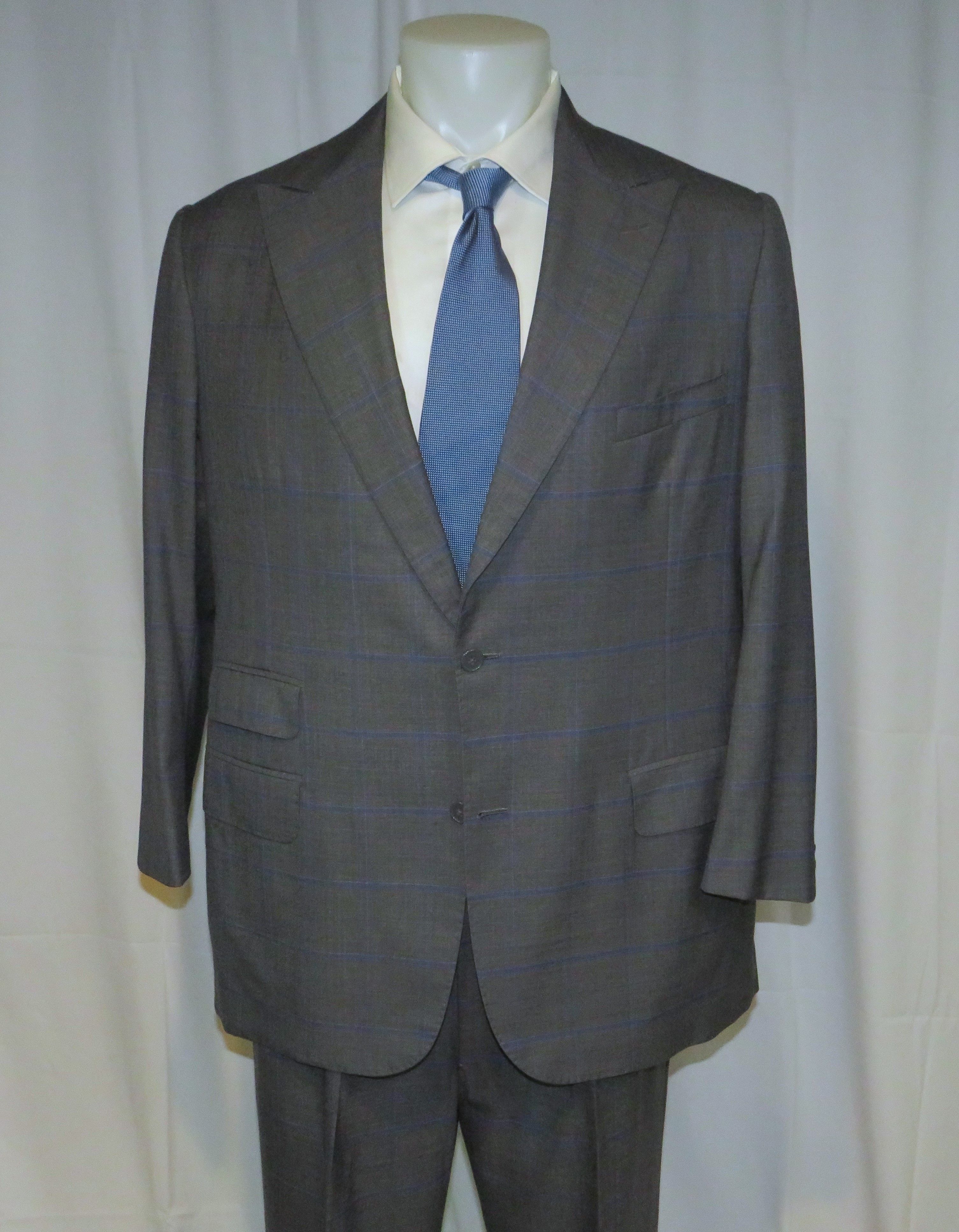 Alan Flusser Custom Made Gray Windowpane Two Button Suit 42L Size 42L - 3 Thumbnail