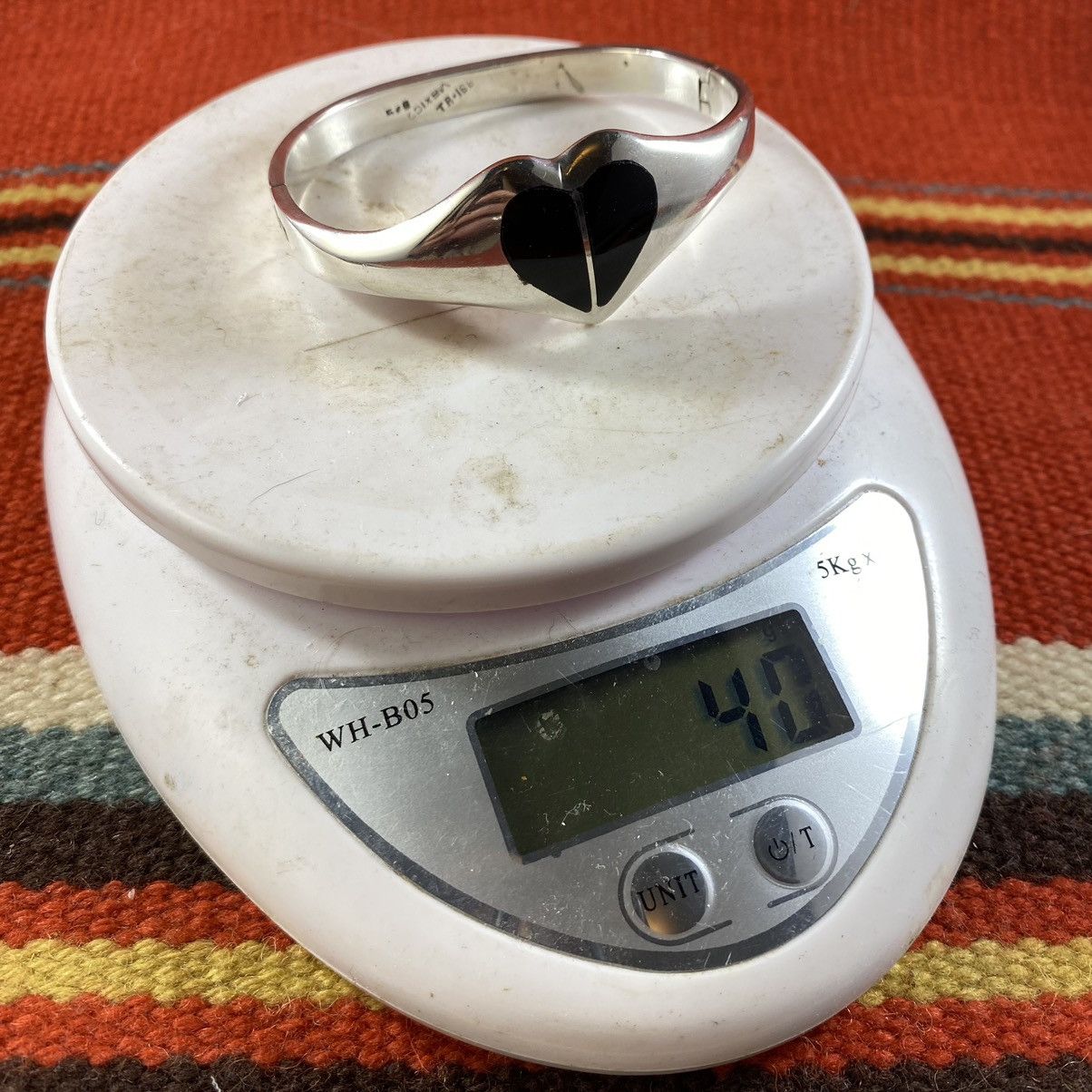 Vintage Vtg 70s Taxco Sterling Silver Onyx Chunky Heart Cuff Grunge Size ONE SIZE - 10 Thumbnail