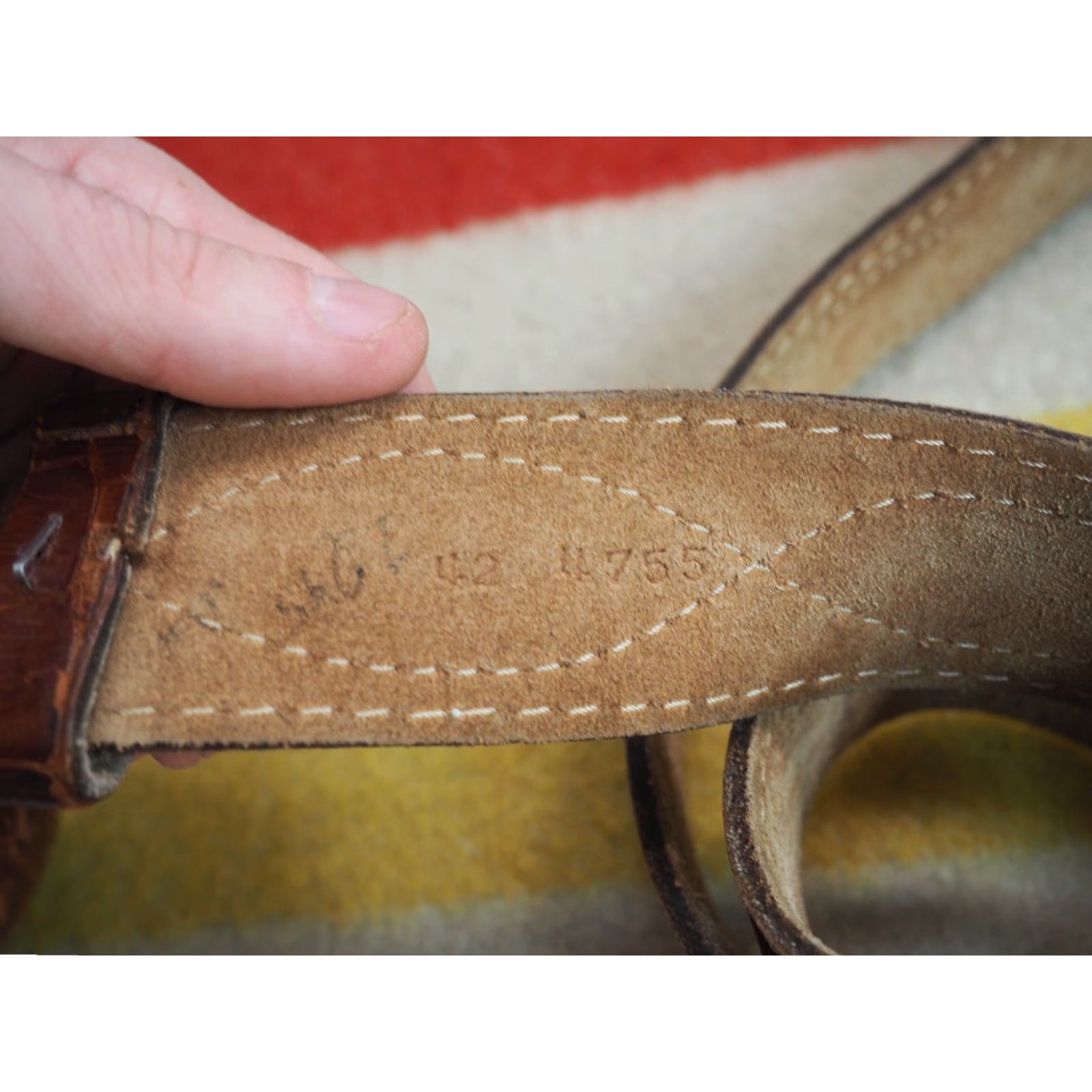 Vintage VTG Brown Leather Tooled Western Cowboy Faux Crocodile Alligator Belt 42W Unbranded Unisex Adult Leather Rockabilly Casual Size ONE SIZE - 3 Thumbnail