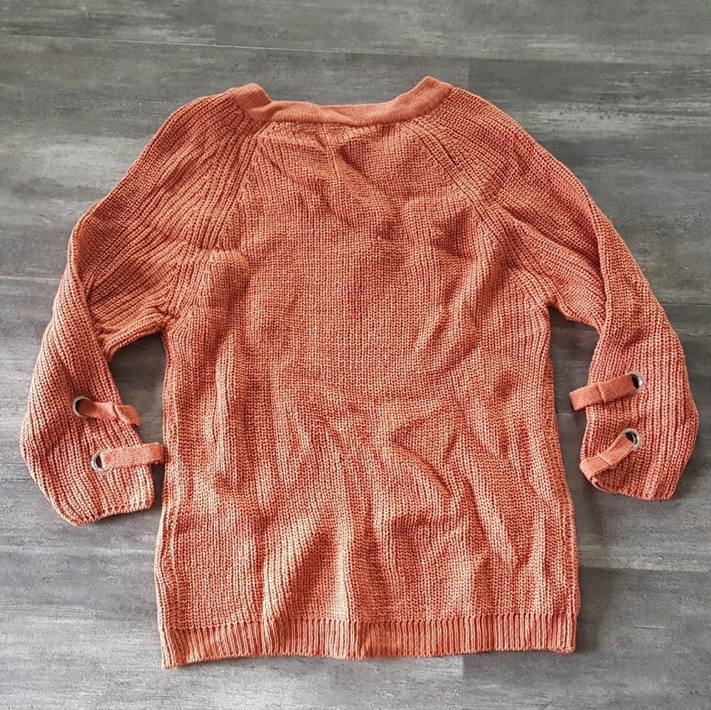 Designer Rust Laced Up Sweater Long Sleeve Size ONE SIZE - 4 Thumbnail