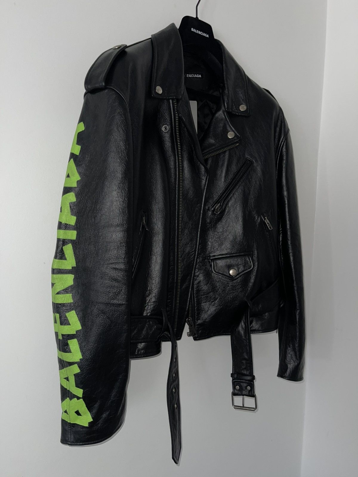 Balenciaga Balenciaga Biker Leather Jacket Painted Logo Grailed