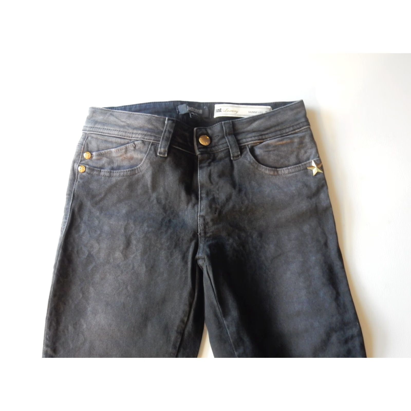 Just Cavalli VINTAGE Just Cavalli Women's Denim Jeans Size 25x31 Skinny Animal Print Black Reptile Fashion Size 42" / US 20 - 3 Thumbnail