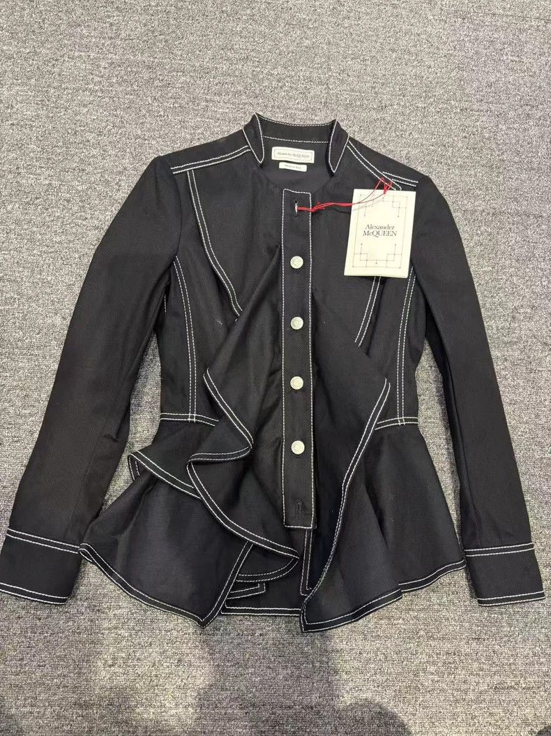 Alexander McQueen Alexander McQueen Black Denim Jacket with Ruffles- DMC Size US S / EU 44-46 / 1 - 1 Thumbnail
