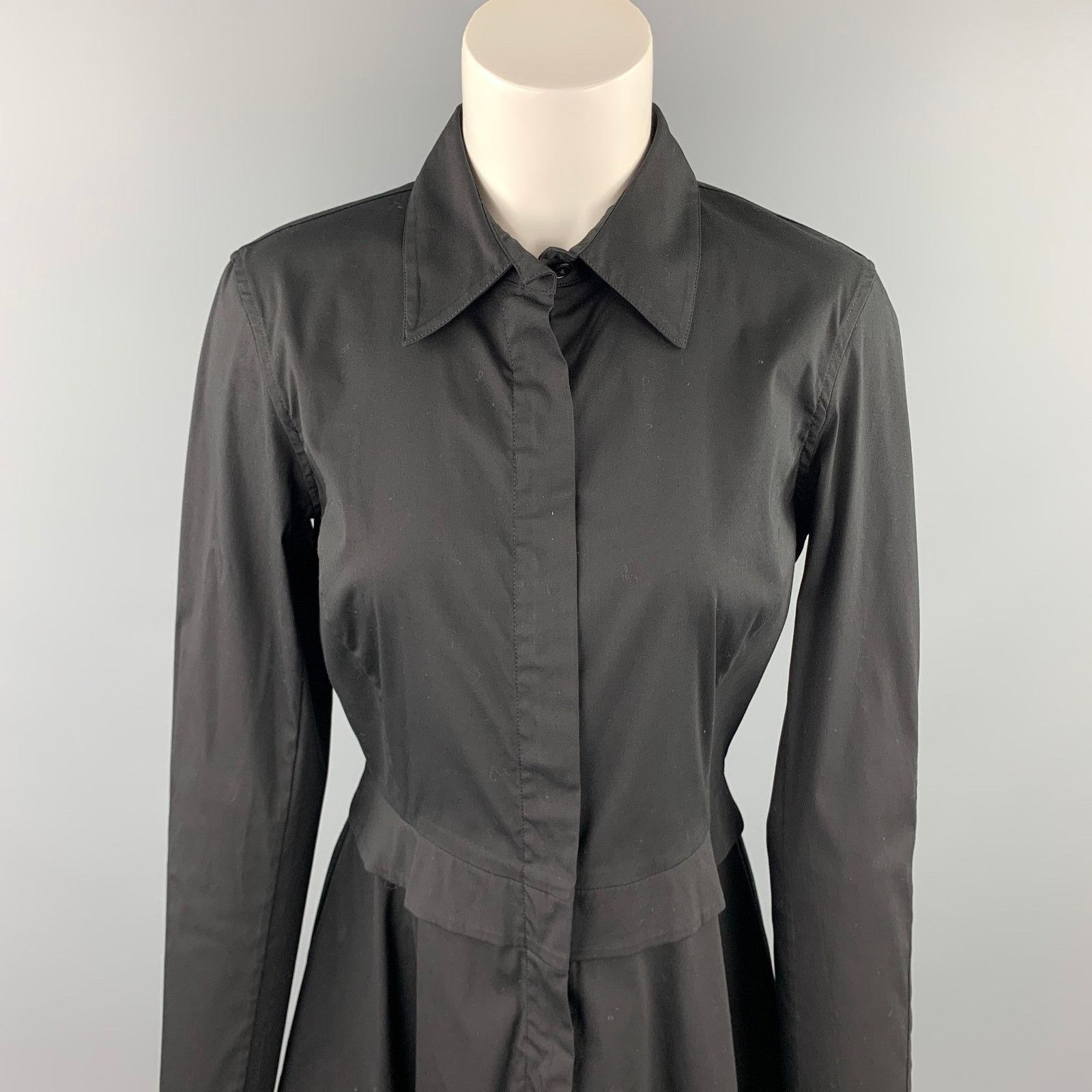 Donna Karan DONNA KARAN Size 8 Black Cotton Blend Long Sleeve Mini Dress Size M / US 6-8 / IT 42-44 - 2 Thumbnail
