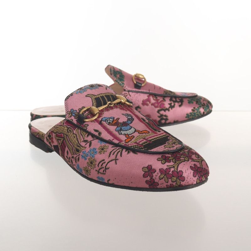Gucci Gucci Pink Patterned Fabric Flat Mules 0079 Size US 6.5 / EU 39-40 - 1 Thumbnail