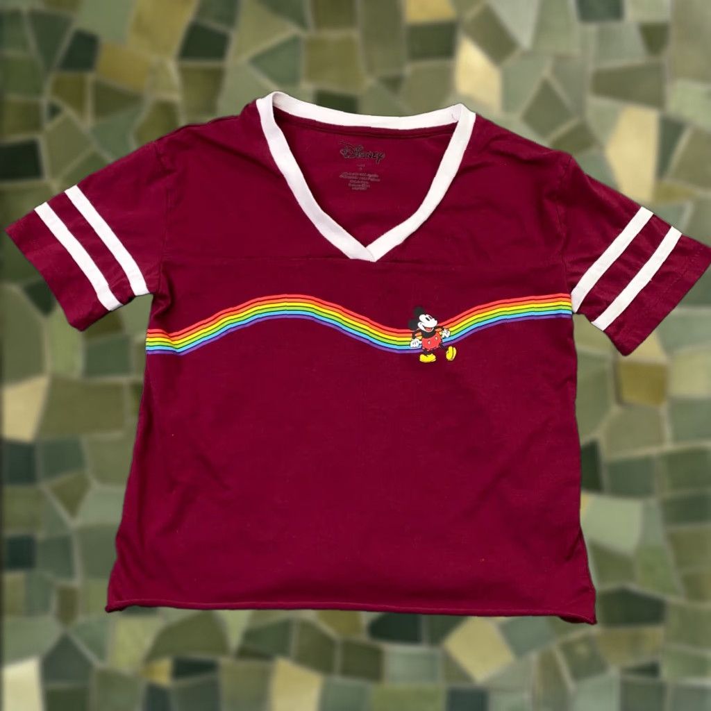 Disney Disney Womens Shirt Top Small Red Mickey Mouse Rainbow Retro Cropped V-Neck T-Shirt Size S / US 4 / IT 40 - 1 Thumbnail