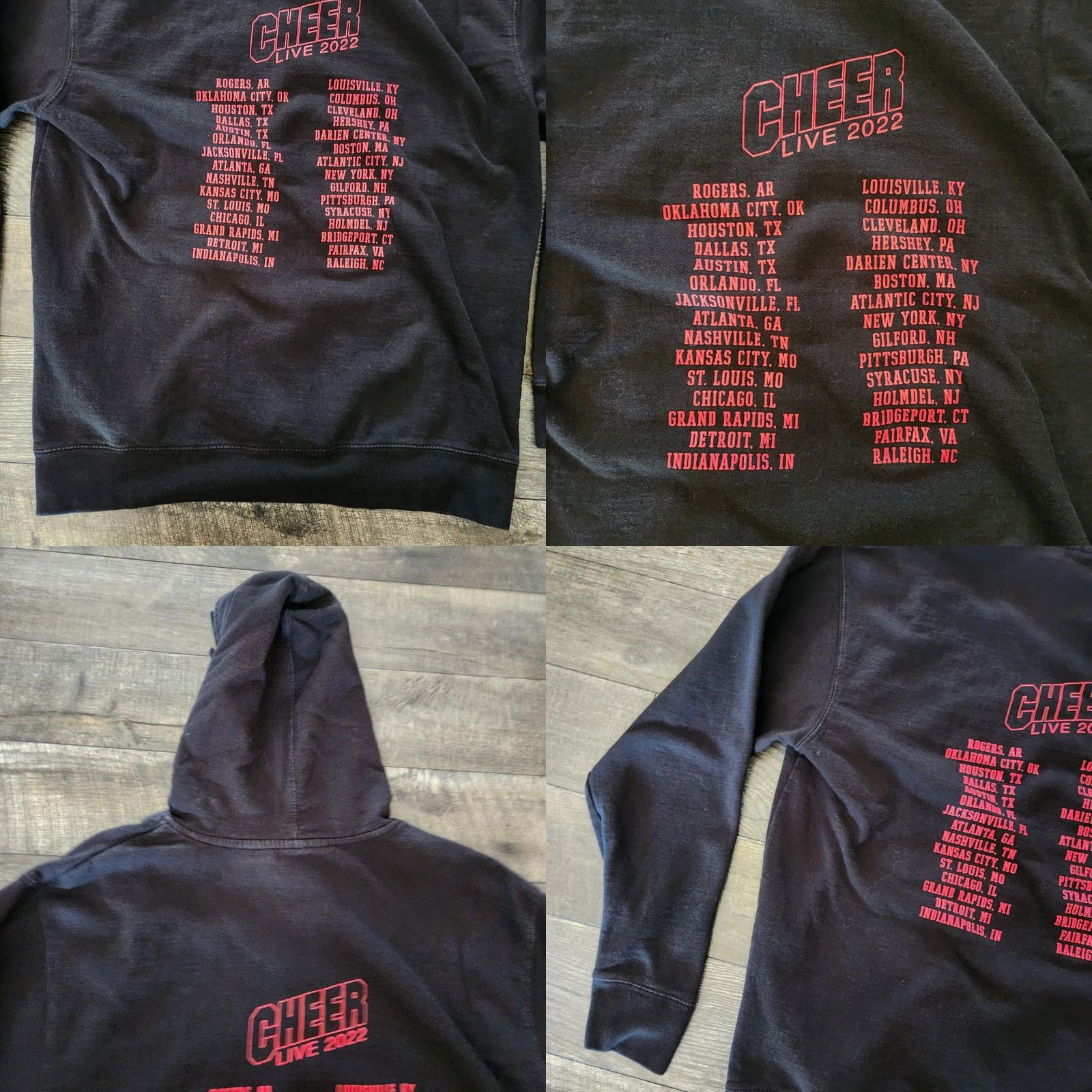 Vintage Cheer Live Tour 2022 Hoodie Large Black Double Sided Concert Merch Mens Pullover Hooded Pockets Graphic Print Logo Size US L / EU 52-54 / 3 - 8 Thumbnail