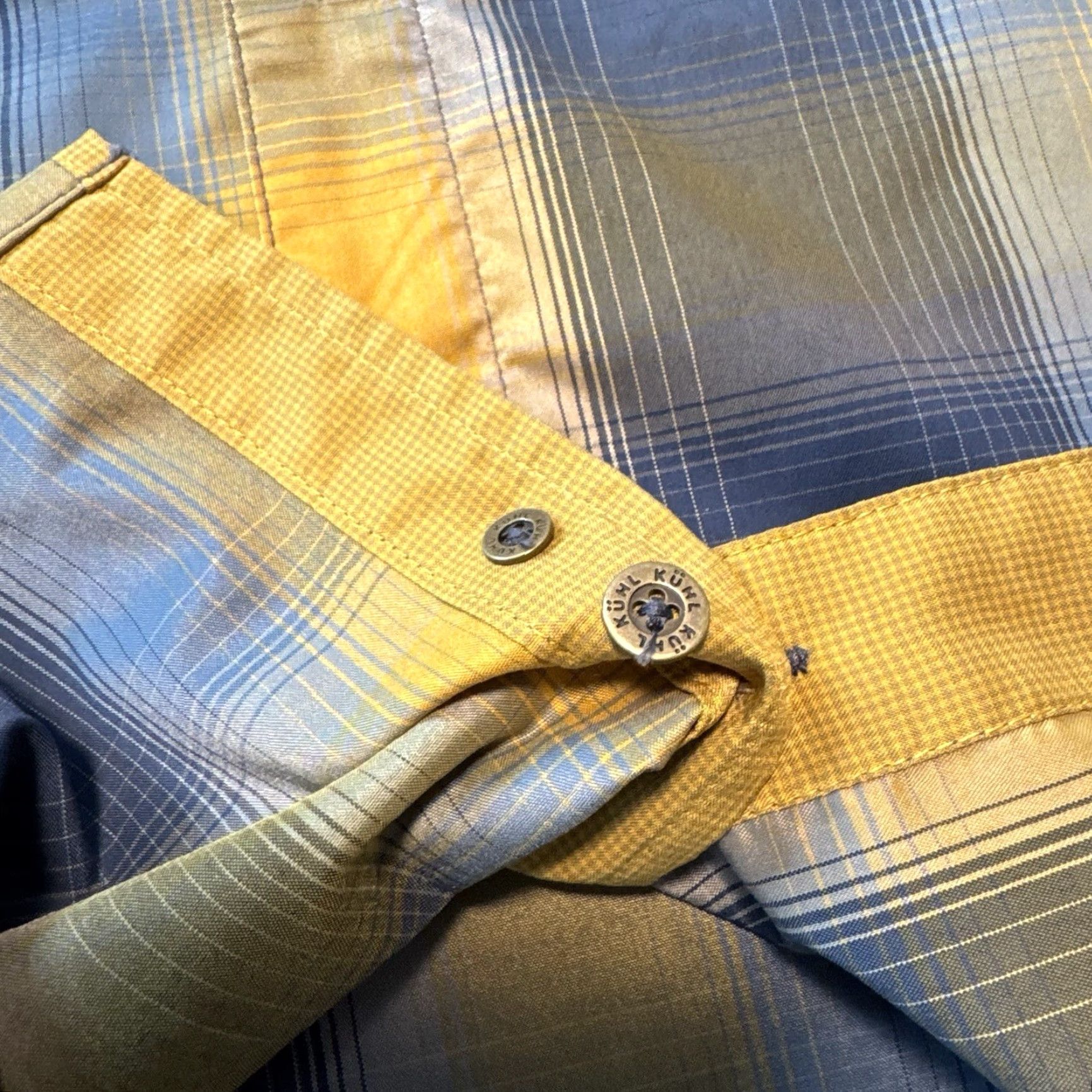 Vintage Kuhl Mens Short Sleeve Button Up Shirt Medium Blue Yellow Plaid Metal Buttons Shirt Shirt Mens Size US M / EU 48-50 / 2 - 8 Thumbnail
