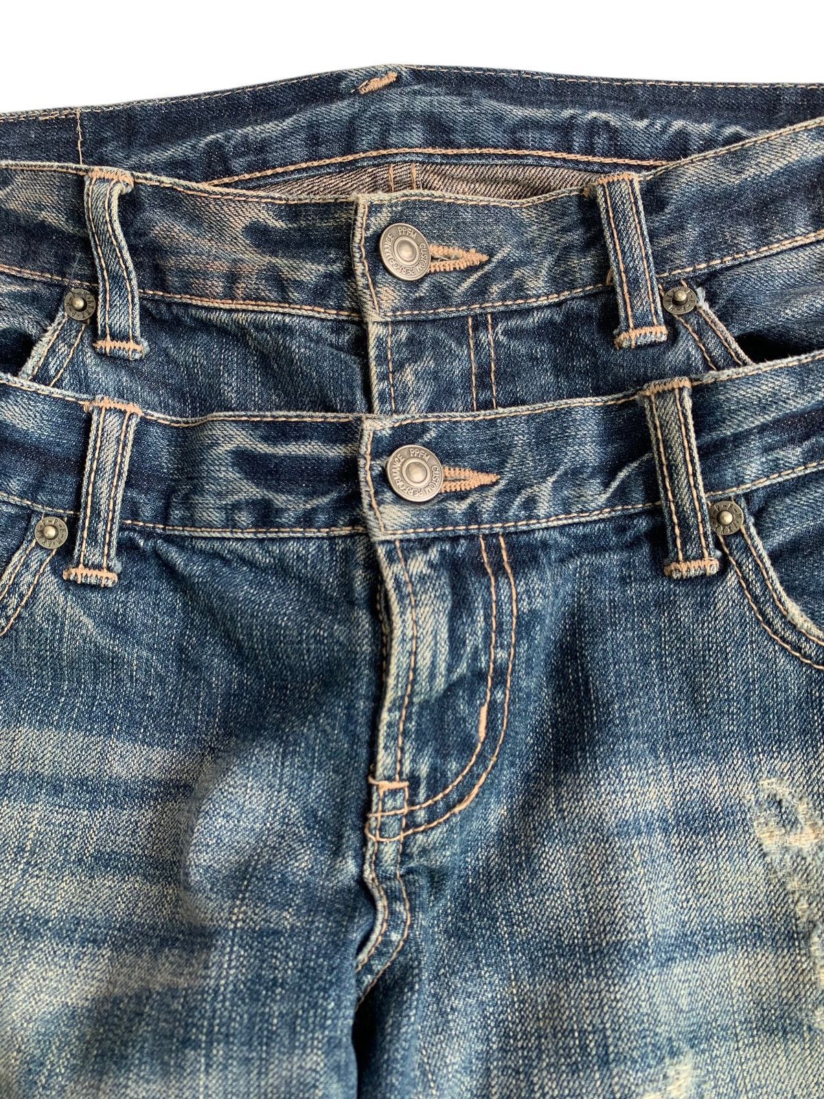 Japanese Brand PPFM Double Waist Distressed Washed Denim Size US 34 / EU 50 - 6 Thumbnail