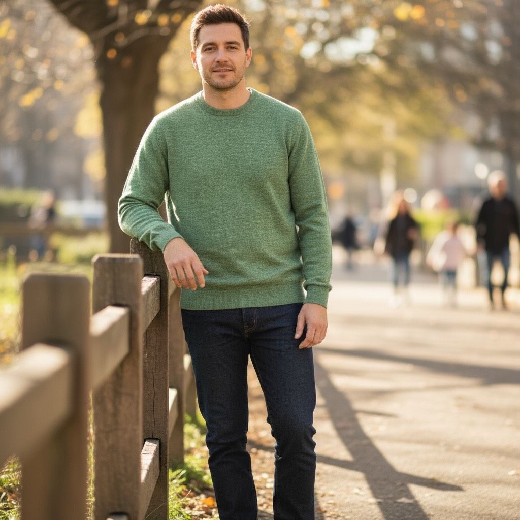 Alan Flusser ALAN FLUSSER 100% Pure Cashmere Crewneck Sweater Green Men’s Size US L / EU 52-54 / 3 - 4 Thumbnail