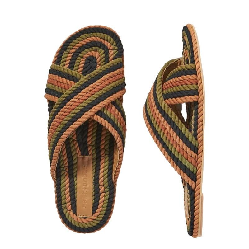 Salt + Umber Size 6 Saraya Multi-Rainbow Fabric Rope Sandal