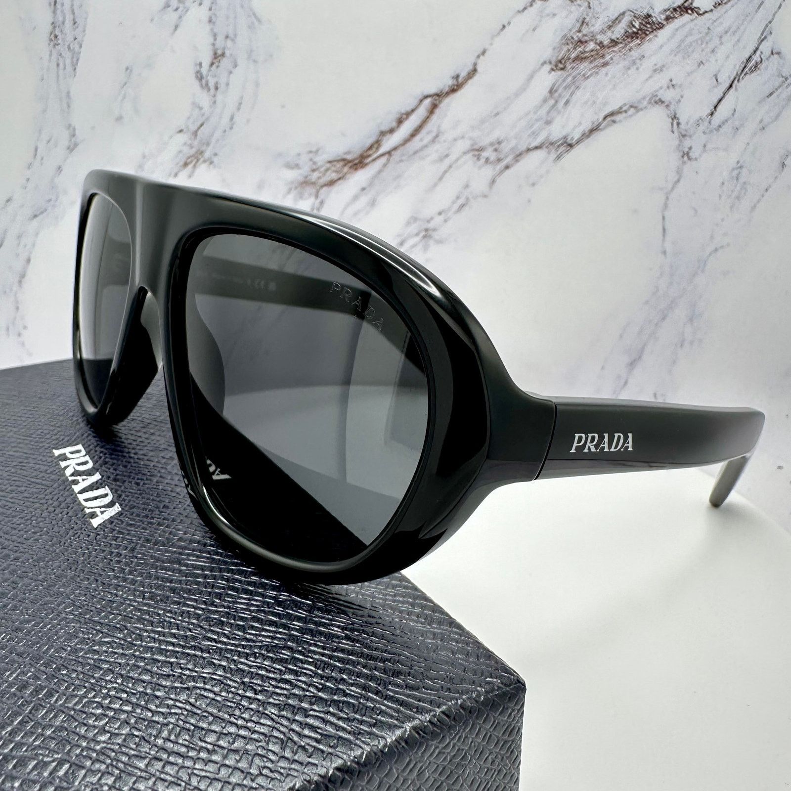 Prada New PRADA Sunglasses Black 2025 Collection Aviator Shield Size ONE SIZE - 13 Thumbnail