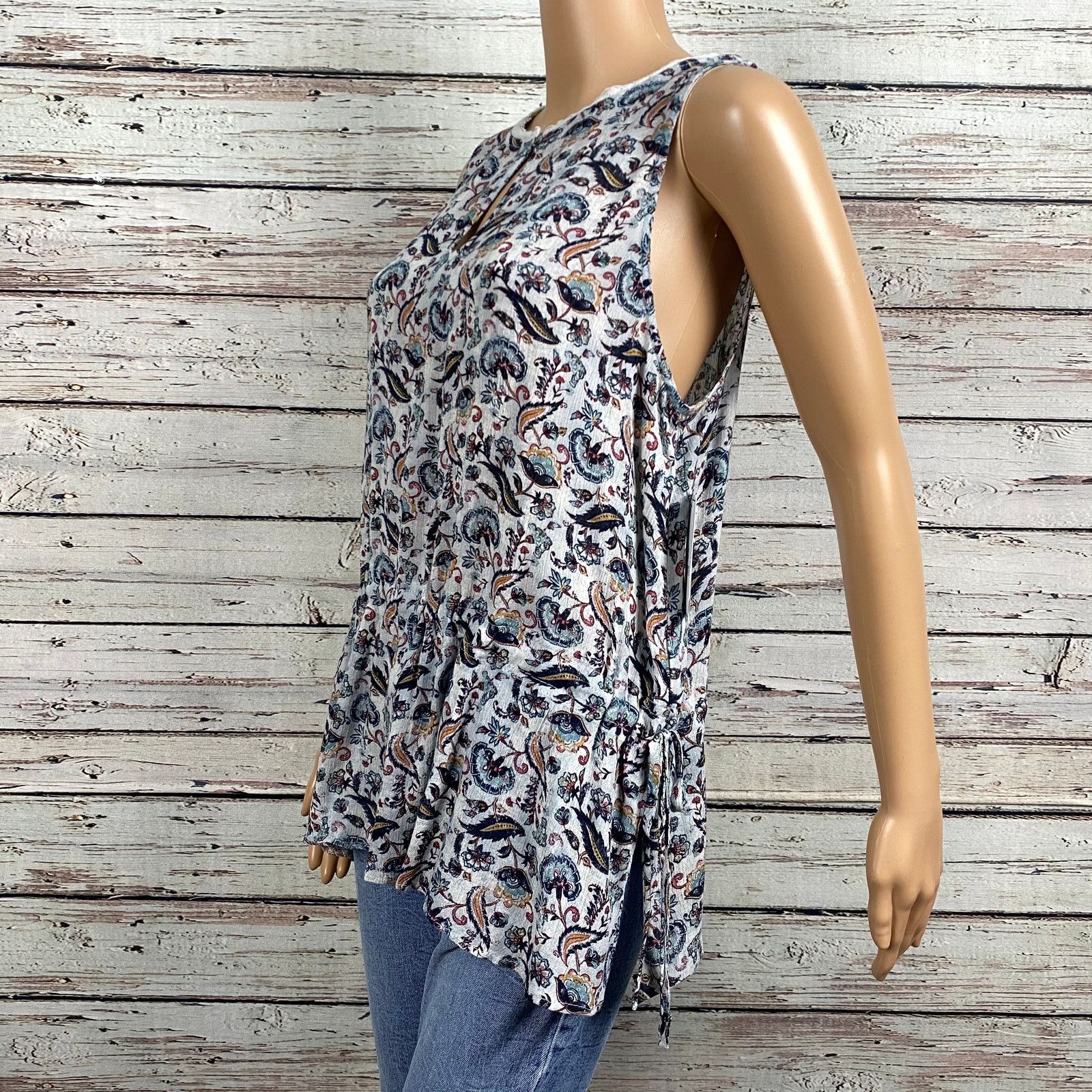 Other Susina Nordstrom Gray Floral Keyhole Peasant Shirt Large Size L / US 10 / IT 46 - 5 Thumbnail