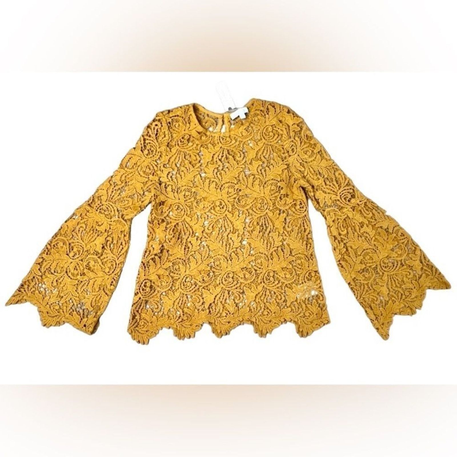 Anthropologie Eri + Ali Anthropologie Yellow Crocheted Lace Blouse XS NWT Size XS / US 0-2 / IT 36-38 - 1 Thumbnail